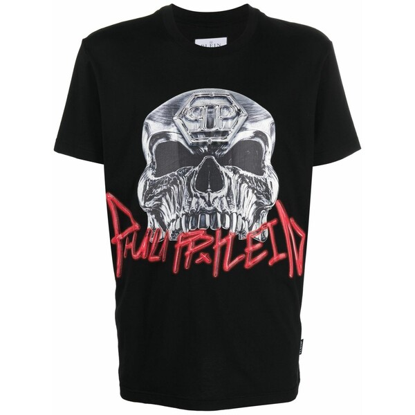 フィリップ飾り気の無い メンズ プルオーバー トップス Skull-print short-sleeve t-shirt Black