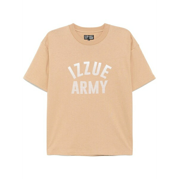 イズエ メンズ Tシャツ トップス Logo-embroidered t-shirt Neutrals｜asty