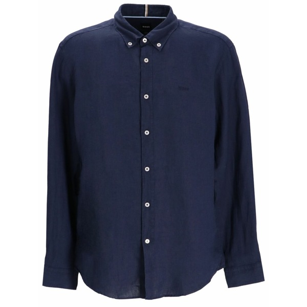 ボス メンズ シャツ トップス Logo-embroidered shirt Blue|asty