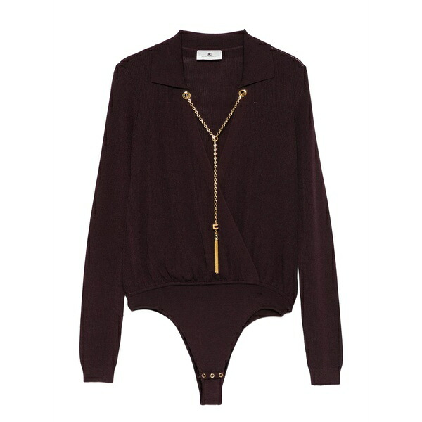 エリザベスフランキ レディース Tシャツ トップス Wrap ribbed bodysuit Red|asty
