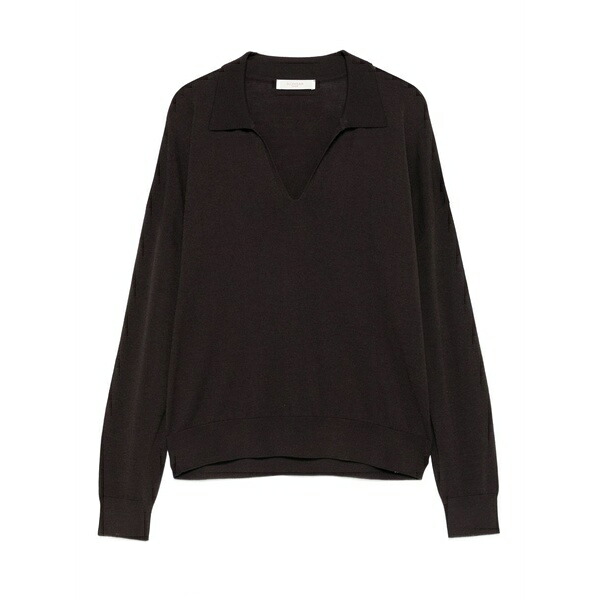 インコテックス レディース Tシャツ トップス Polo-neck long-sleeve t-shirt Black|asty