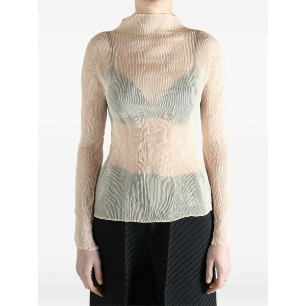 イッセイミヤケ レディース Tシャツ トップス Pleated top Neutrals|asty