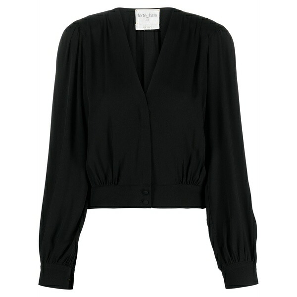 フォルテ フォルテ レディース シャツ トップス Gathered moroccan-cr茫陋pe shirt Black|asty