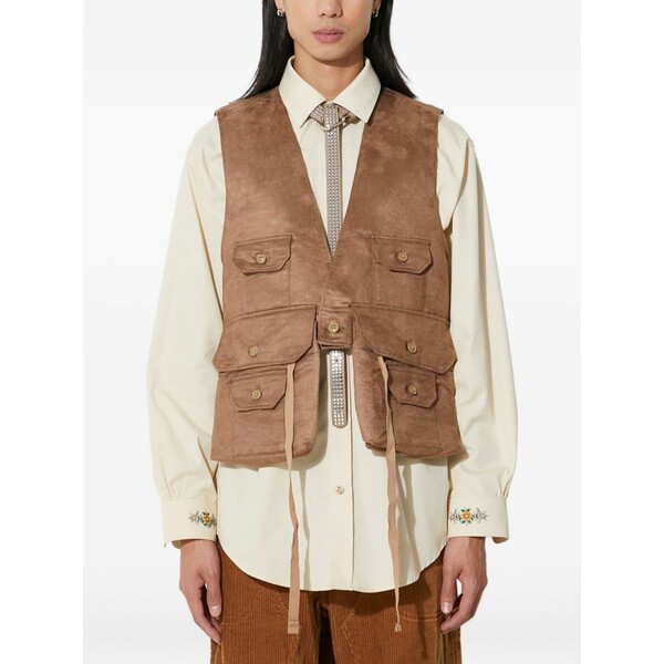 エンジニアガーメンツ メンズ ジャケット＆ブルゾン アウター Buttoned multi-pocket gilet Brown｜asty