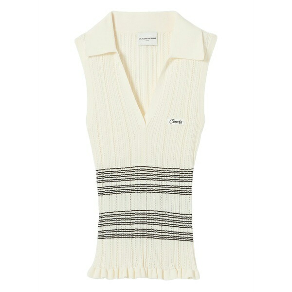 クローディピエルロ レディース スポーツシャツ トップス Striped v-neck polo top Neutrals