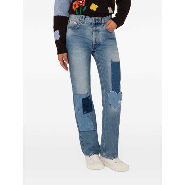 モスキーノ レディース デニムパンツ ボトムス Patchwork straight-leg jeans Blue|asty