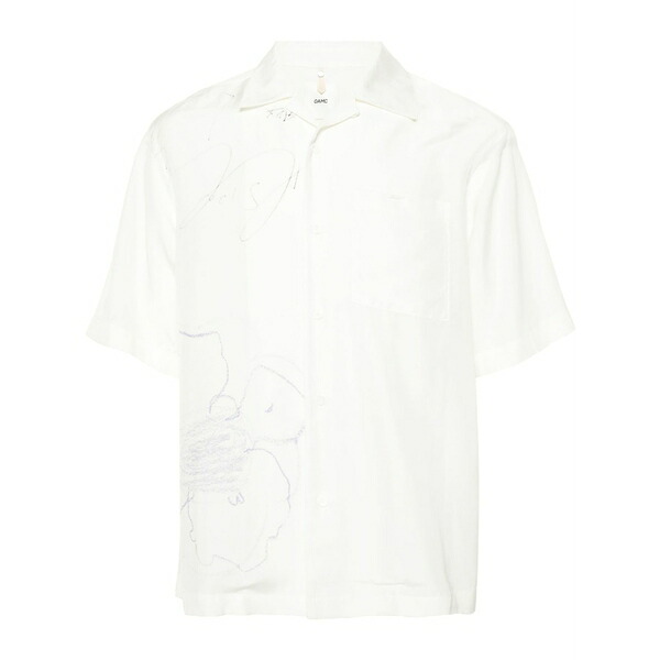 オーエーエムシー メンズ シャツ トップス Sketch-print short-sleeve shirt White|asty