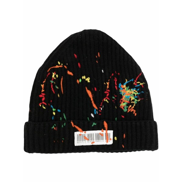 ミストリーハードレアリシーン メンズ かぶり笠 付属品 Embroidered barcode-detail beanie Black
