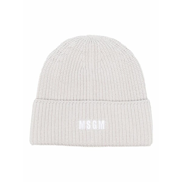エムエスジイエム メンズ かぶり笠 付属品 Logo-embroidered ribbed-knit beanie Grey