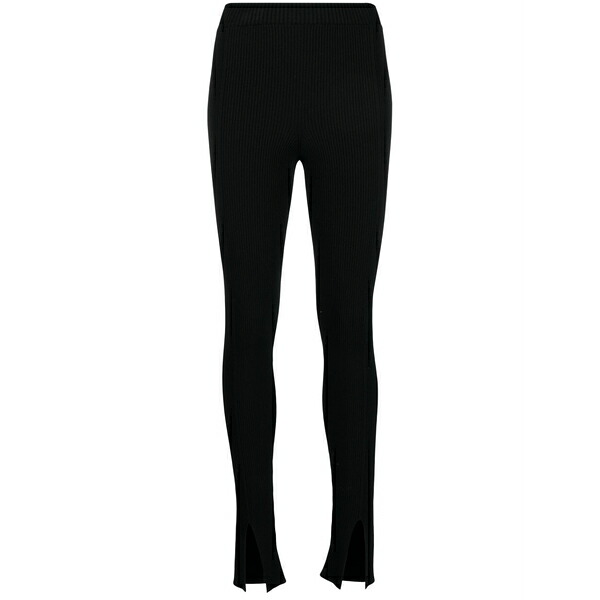 エーロン レディース カジュアルパンツ ボトムス Front-slit ribbed leggings Black｜asty