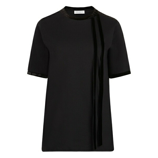 ニナリッチ レディース プルオーバー トップス Velvet-trimmed short-sleeves top Black