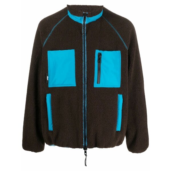 エムエスジイエム メンズ ジャケット＆ブルゾン アウター Logo-patch fleece jacket Brown｜asty