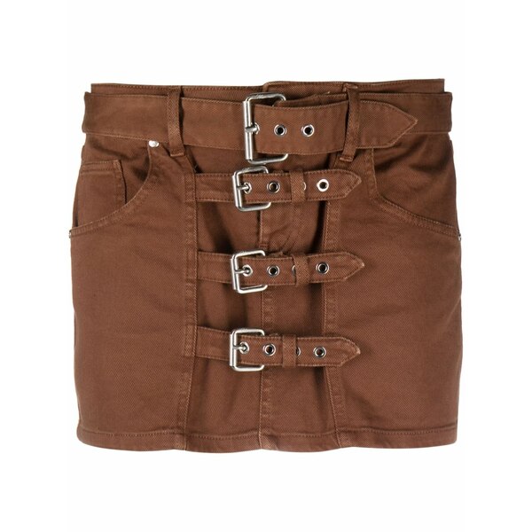 ブルマリン レディース スカート ボトムス Buckle-embellished denim miniskirt Brown｜asty