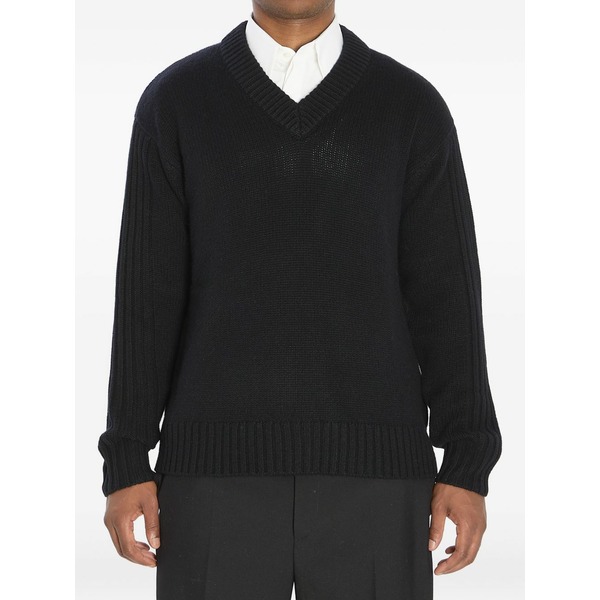 リサ・ヤン メンズ 編み物\u0026プルオーバー アウター Ribbed v-neck cashmere sweater Black メンズファッション-ニット・セーター