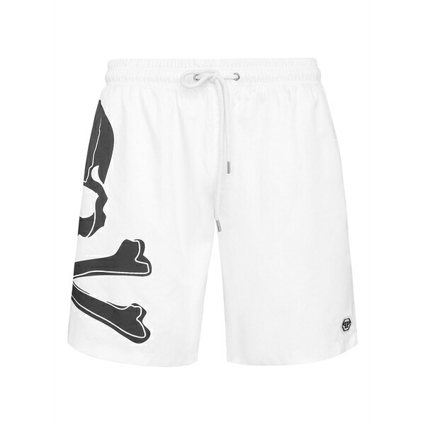 フィリッププレイン メンズ カジュアルパンツ ボトムス Skull & bones swim shorts White｜asty