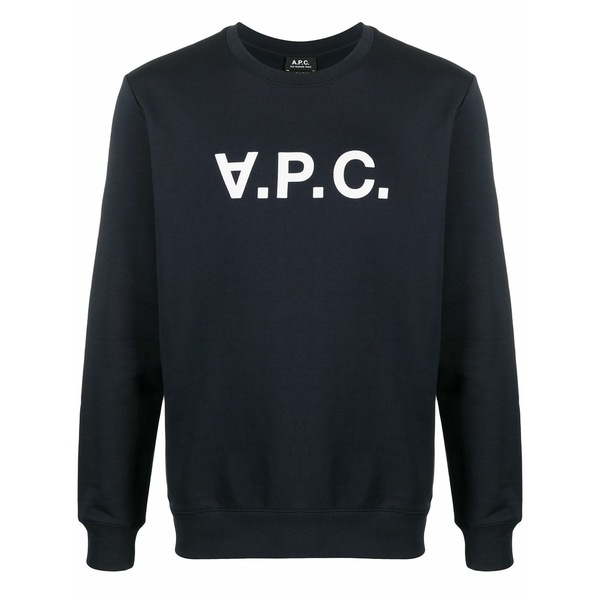 アーペーセー メンズ パーカー・スウェットシャツ アウター Logo-print round neck sweatshirt Blue|asty