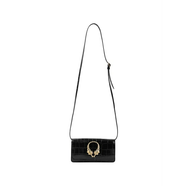 ロベルトカヴァリ レディース ショルダーバッグ 御徒面子 Roar tiger detail leather shoulder bag Black