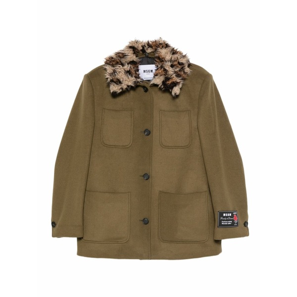 エムエスジイエム レディース コート アウター Faux-fur collar coat Green｜asty