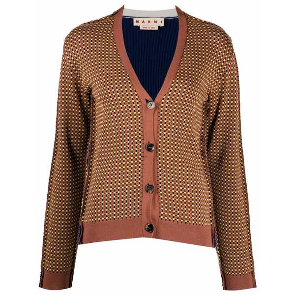 マルニ レディース ジレー アウター Graphic-print v-neck cardigan Brown