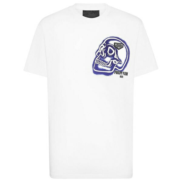 フィリッププレイン メンズ Tシャツ トップス Skull-print round-neck t-shirt White｜asty