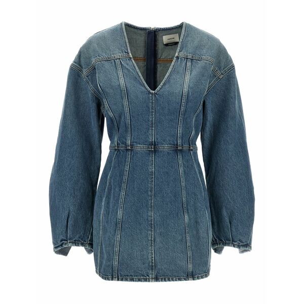 ハイクール レディース ワンピース トップス V-neck denim dress Blue|asty