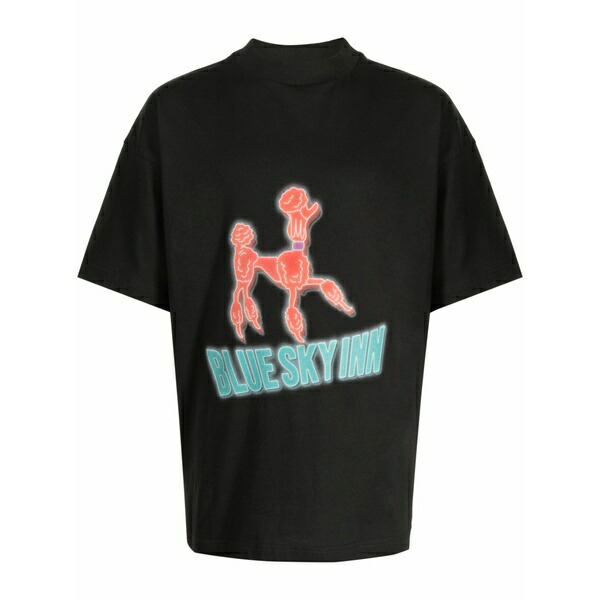 青色 天の原 はたご屋 メンズ プルオーバー トップス Logo-print cotton t-shirt Black