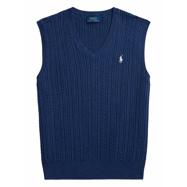 ラルフローレン メンズ Tシャツ トップス Cable-knit embroidered-logo vest Blue｜asty