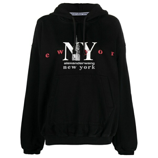 アレキサンダーワン レディース パーカー・スウェットシャツ アウター Logo-print cotton-blend hoodie Black