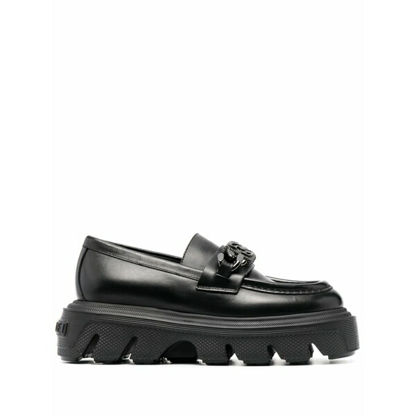 カサディ レディース スリッポン・ローファー シューズ Logo-plaque leather loafers Black｜asty