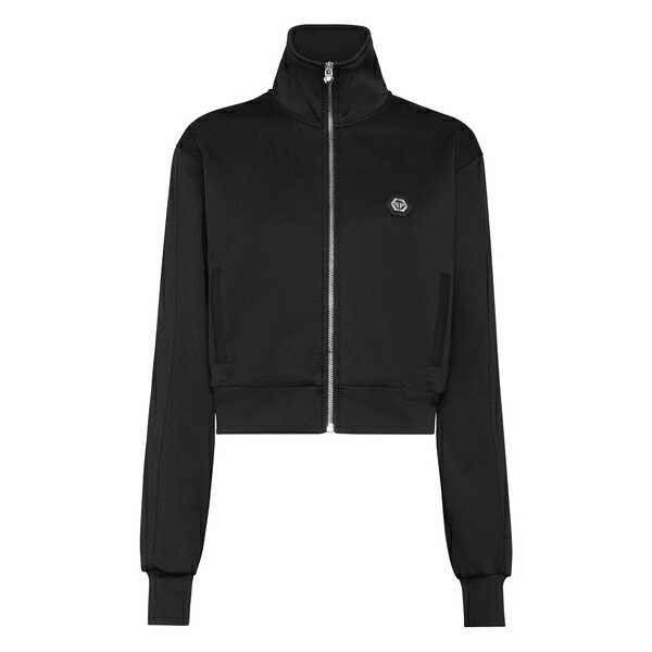 フィリッププレイン レディース ジャケット＆ブルゾン アウター Zip-fastening logo-plaque jacket Black｜asty