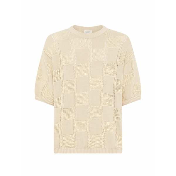 ラネウス メンズ ティーシャツ トップス Knitted check t-shirt Neutrals Tシャツ・カットソー-メンズファッション
