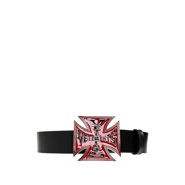 ヴェトモン メンズ ベルト アクセサリー Cross-buckle leather belt Black｜asty