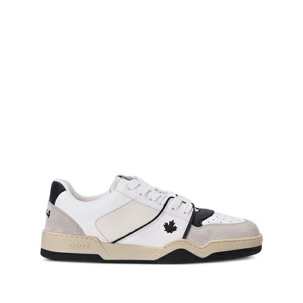 ディースクエアード メンズ スニーカー シューズ Spiker leaf-embroidered leather sneakers White