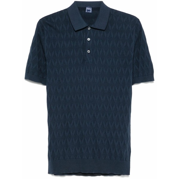 フェデーリ メンズ ポロシャツ トップス Textured polo shirt Blue｜asty