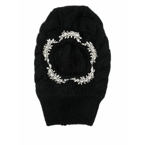 シモーネ・ロシャ メンズ かぶり笠 佩び物 Knitted crystal-embellished balaclava hat Black
