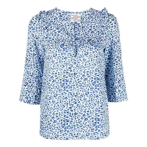 バウムウンドヘルガーデン レディース シャツ トップス Maple leopard-print organic cotton blouse Blue|asty