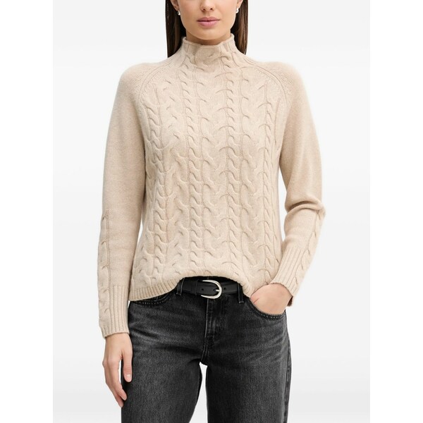 ベネトン  レディース 編み物\u0026スウェーター アウター Cable-knit high-neck sweater Neutrals