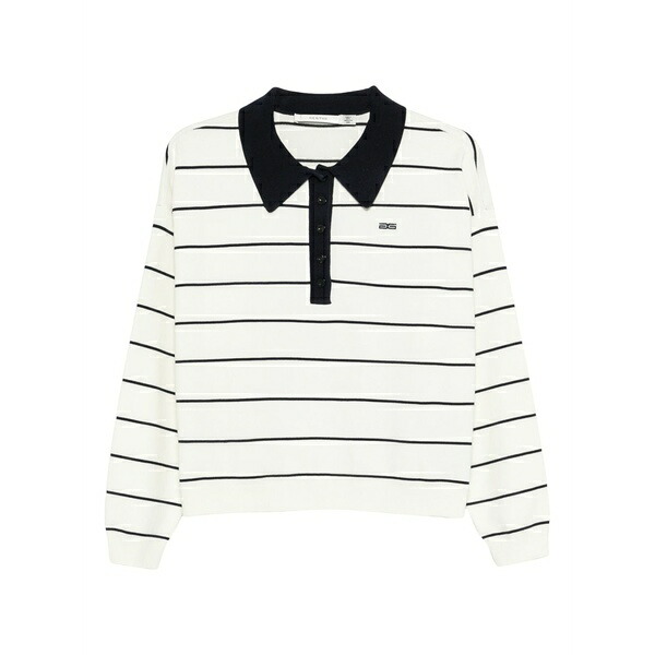 ゲタス レディース スポーツシャツ トップス Gztaige striped polo top White