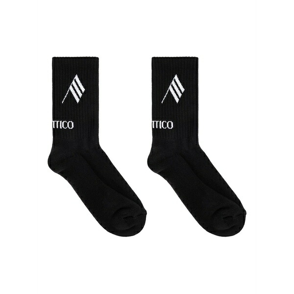 ジ アティコ レディース ソックス アンダー御召しもの Logo-detail ribbed socks  Black