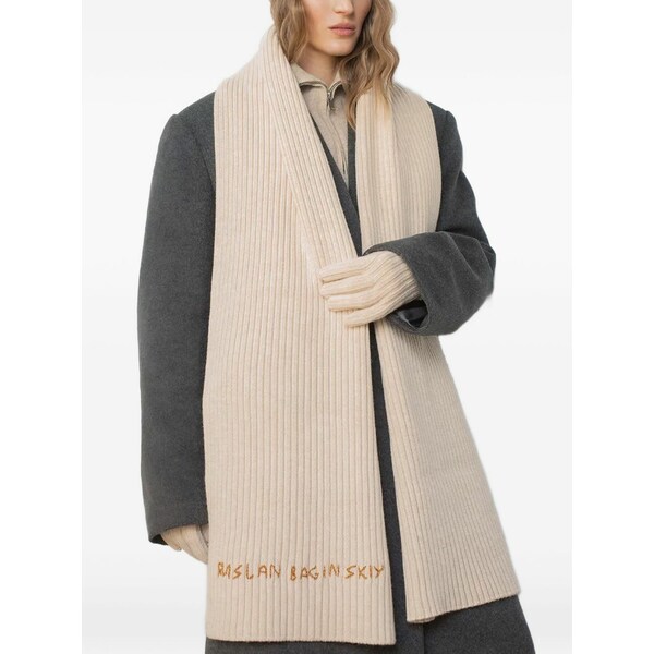 ラスランバジンスキー レディース えり巻き・袈裟・えり巻き 付属品 Logo-emboridered ribbed scarf Neutrals