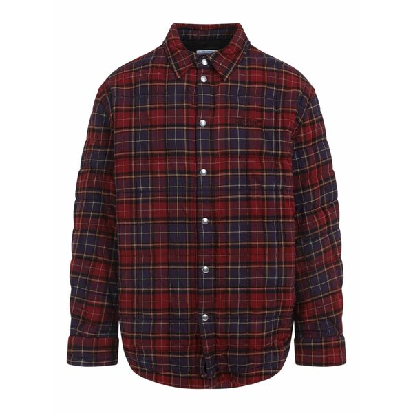オフホワイト メンズ ジャケット&ブルゾン アウター Quilted plaid shirt jacket Red|asty