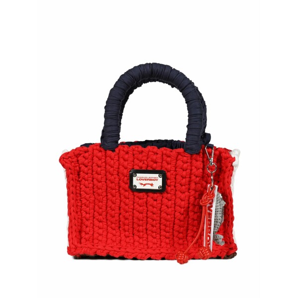プリンスチャールズ島・ジェフリー メンズ トートバッグ 御徒面子 Crocheted top handle tote bag Red