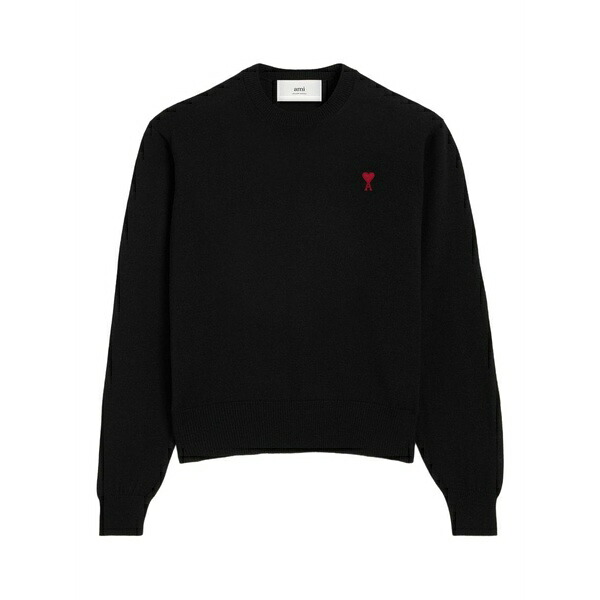 アミ メンズ ニット&セーター アウター Logo-embroidered wool jumper Black|asty