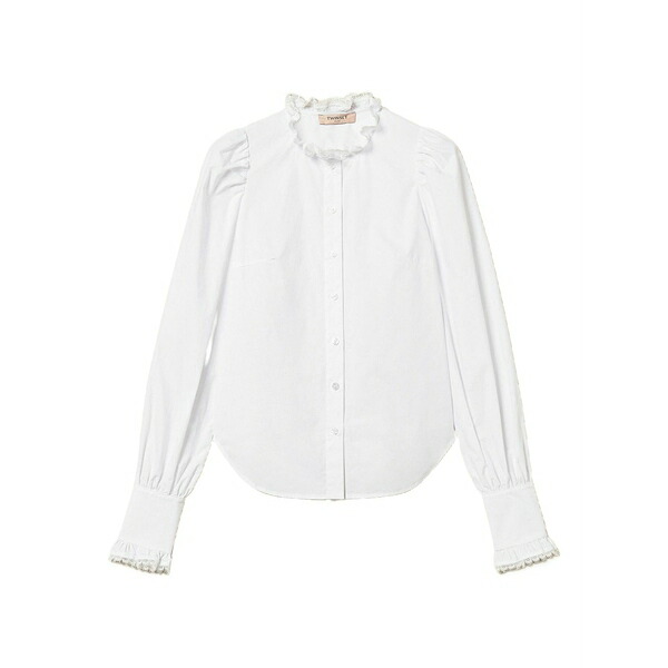 ツインセット レディース シャツ トップス Lace-trim poplin shirt White|asty