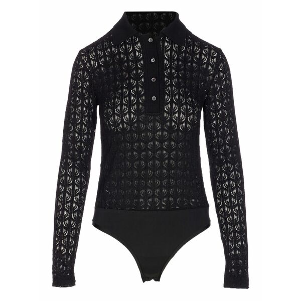 ピンコ レディース スポーツシャツ トップス Lace-panel polo-neck top Black