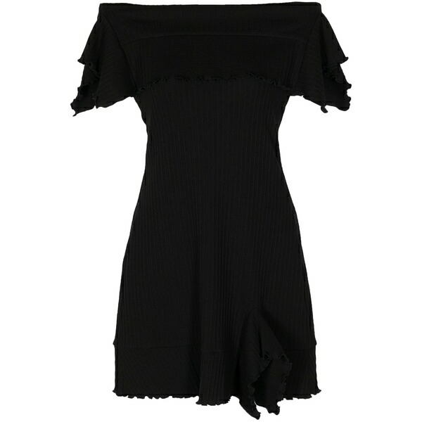ゴエンジェイ レディース ワンピース トップス Off-shoulder ruffle-trim mini dress Black｜asty