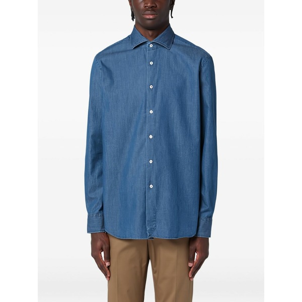 ザカス  メンズ プルオーバー トップス Cotton shirt Blue