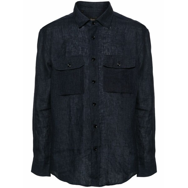 ブリオーニ メンズ シャツ トップス Button-up linen shirt Blue｜asty