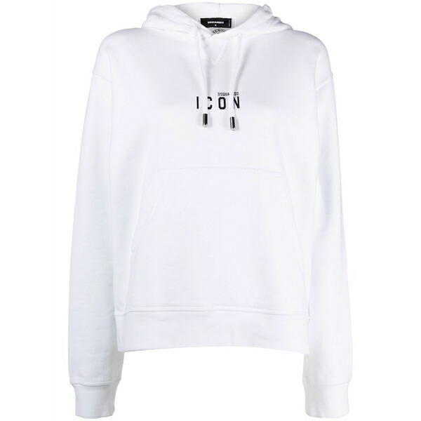 ディースクエアード レディース パーカー・スウェットシャツ アウター Logo drawstring hoodie White