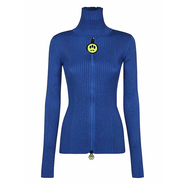 バロウ レディース ジレー アウター Ribbed high-neck zip-front cardigan Blue